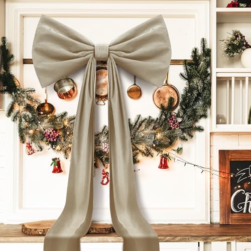 Knitgrip 1 Pack 20x71 in Christmas Large Velvet Bows, Khaki - Image 3