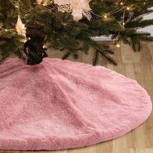 Christmas Tree Skirt 36 inch Pink Faux Fur Soft Fluffy Ornaments Xmas Tree Skirts for Xmas Tree Ornaments and Party Holiday Decorations - Image 6