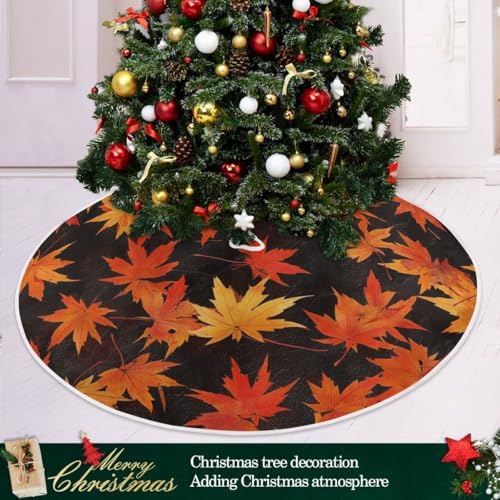 Yellow Maple Leaf 48 Inch Christmas Tree Skirt, Soft Xmas Tree Mat for Party Decoration Holiday Decor Christmas Decorations Indoor Outdoor - Image 6