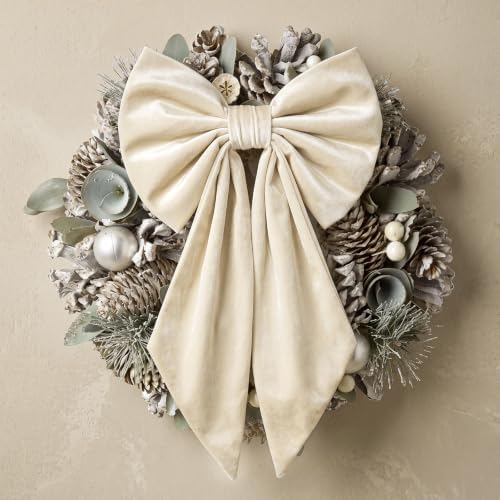 Janinka Cream White Christmas Tree Topper Bow 22" Big,Velvet - Image 2