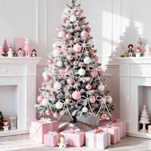 12 Pcs White Pearl Bow Ornaments for Christmas Tree Decorations Pearl Christmas Ornaments Hanging Christmas Tree Toppers for Xmas Gift Packaging Home Wreath Fireplace Fence Wedding Holiday Party Decor - Image 3
