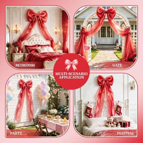 Big Satin Bow Coquette Room Decor, 16x79 Inch Large Christmas Bows for Birthday Decorations, Christmas Tree Topper, Girl Room Decor, Bachelorette, Wedding, Baby Shower, Front Door, Wreath (Red) - Image 4