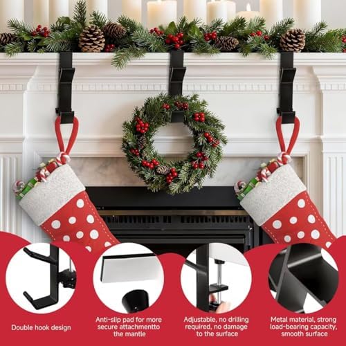 Garland and Stocking Mantel Holders with 2 Hooks, Mantel Hanger for Garland, 2 in 1 Mantel Garland and Stocking Hangers Heavy Duty, Fireplace Garland Hanger for Xmas Decoration (4Black) - Image 3
