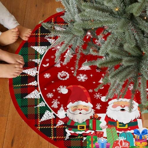 Christmas Tree Skirt 36in, Santa Claus Large Red Plaid Christmas Decor for Tree, Xmas Tree Mat for Christmas New Year Holiday Party Decor - Image 4