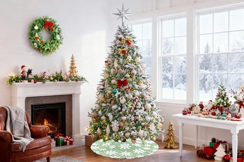 36 Inch Tree Skirts Small Green Christmas Tree Skirt Snowy Xmas Tree Skirt Fur Fabric for New Year Party Home Winter Holiday Party Decorations - Image 2