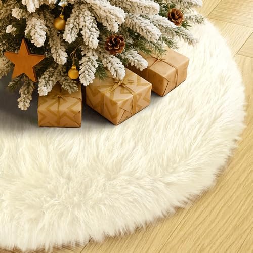 60 Inch Plush Christmas Tree Skirt White, Fluffy Faux Fur Tree Skirt for Christmas Holiday Party Decorations by Amidaky