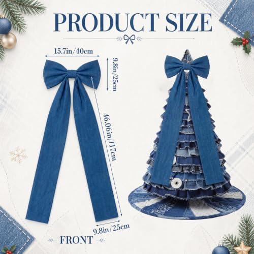 Soulchen 16 x 46 Inch Blue Denim Christmas Tree Topper Extra Large Christmas Bow Giant Coquette Bow Gift Decor for Xmas Tree Wreath Wall Birthday Wedding Holiday Party Decorations - Image 3