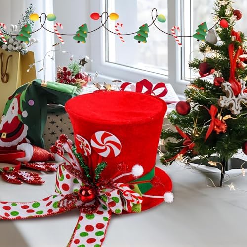 Candy Cane Christmas Tree Topper Hat, Red Velvet Hat,Polka Dot Bow Topper - Image 2