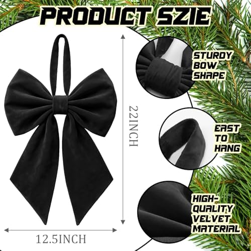 Janinka Black Christmas Tree Topper Bow 22" Big,Velvet - Image 3