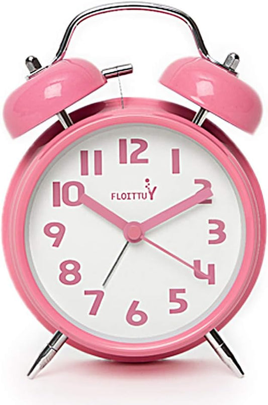 FLOITTUY {Loud Alarm for Deep Sleepers) 4'' Twin Bell Alarm Clock with Backlight for Bedroom and Home Decoration(Pink) by FLOITTUY