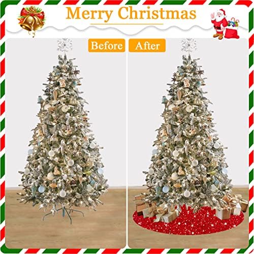 Christmas Tree Skirt Red 36 Inch Round Velour Tree Skirt Sparkle Sequins Xmas Tree Mat Vintage Farmhouse Tree Floor Base Christmas Decorations for Artificial Tree Wedding Party Outdoor Decoration - Image 5