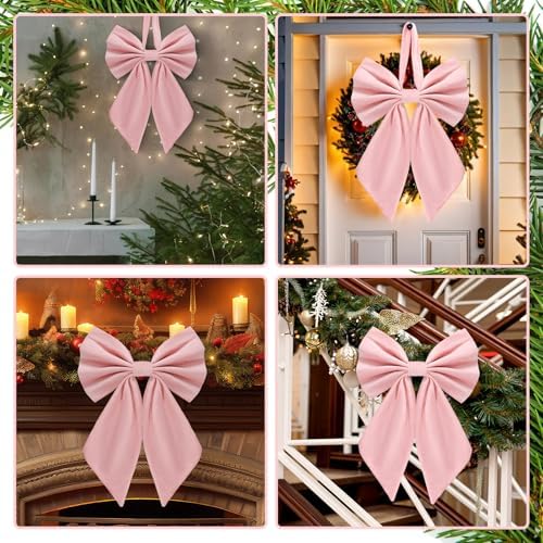 Janinka Pink Christmas Tree Topper Bow 22" Big,Velvet - Image 6