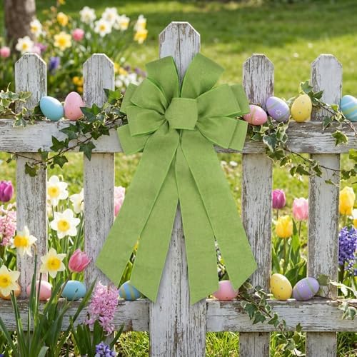 Bright Green Large Bow for Wreath Tree Topper 11x21 Inch Linen Texture Wired Ribbon Big Bows for Front Door Christmas St Patricks Decor Gift - Image 5