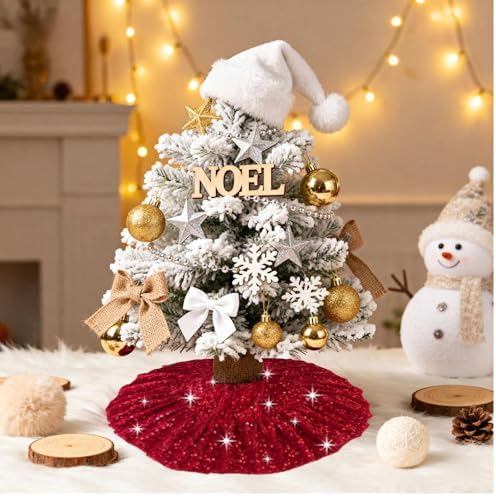 Red Tree Skirt Small 24 Inch Ruffled Christmas Tree Skirt Mini by SOMUAUY