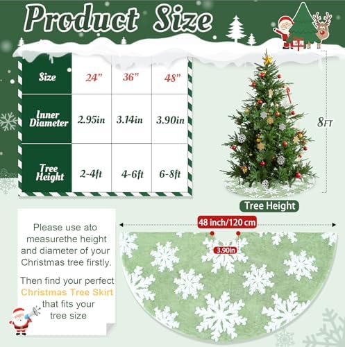 48 Inch Green Tree Skirt Snowflakes Large Tree Skirts Faux Fur Christmas Tree Skirts for Round Xmas Tree Blanket Indoor Home Party Decor - Image 5