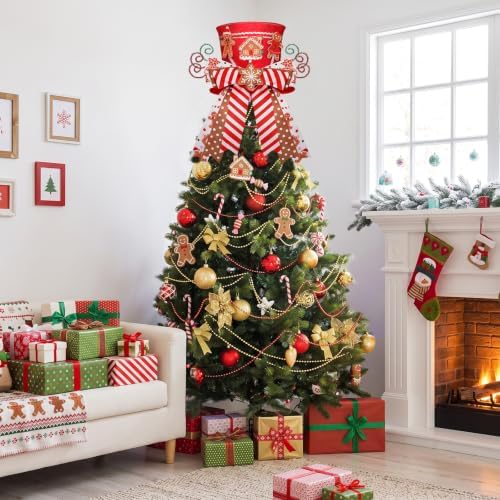 CiyvoLyeen Gingerbread Christmas Tree Topper Red Top Hat with Candy Cane - Image 2