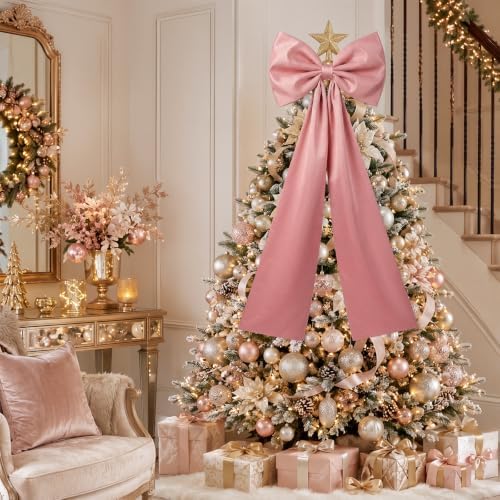 Daifunli 20 x 47 in Giant Satin Bow Christmas Tree Topper,Dusty Pink - Image 4