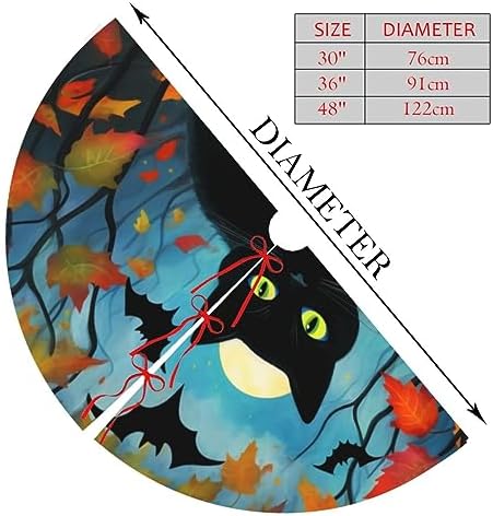 Black Cat Tree Skirts Xmas Ornaments, Halloween Pumpkin Tree Skirt for Christmas Party Holiday All Occasions 36" - Image 2