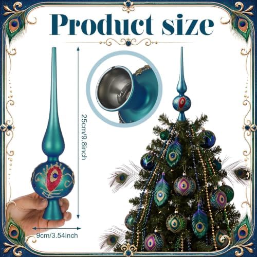 Gejoy Mercury Glass Christmas Finials Tree Topper Peacock Blue Ornaments - Image 2