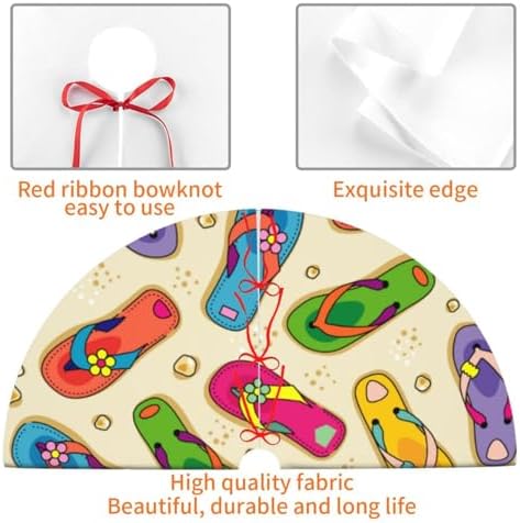 Flip Flops Beach Summer Times Christmas Tree Skirt Funny Tree Mat for Farmhouse Xmas Holiday Party Decorations Indoor Outdoor 36 Inch - Image 3