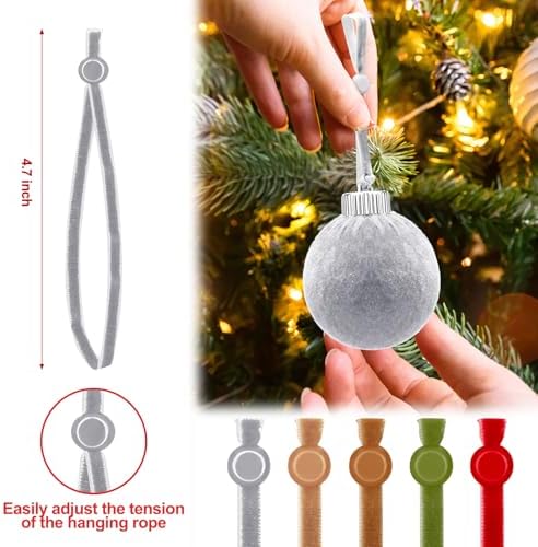 Daifunli 100 Pcs Christmas Velvet Ornament Strings Adjustable Ornament Hooks Non Slip Hangers Hooks Tree for Christmas Tree Decorations(Red,Green,Brown,Khaki,Grey) - Image 2