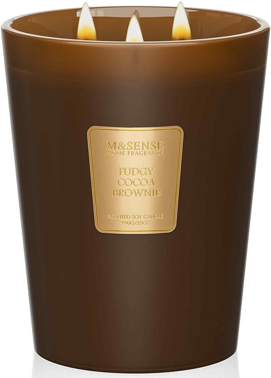 M&SENSE Fudgy Cocoa Brownie Soy Large Candles, 3-Wick 35oz 150H Long Lasting, Aromatherapy Candle for Bedroom Cozy New Year Gifts