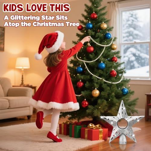 Silver Christmas Tree Topper Star, 12 Inch Glitter Tree Top Decoration, Sparkling Star Ornament for Christmas Tree, Durable ABS Plastic Holiday Decor Accessory, Xmas Tree Topper for Home and Party - Image 3
