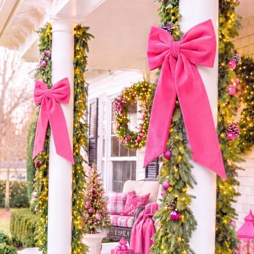 HunnmingRe Large Hot Pink Velvet Bow Christmas Tree Topper 30 Inches - Image 5