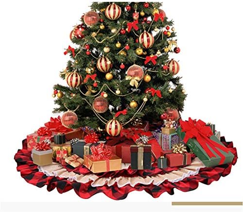 48 Inches Christmas Tree Skirts, Burlap Red and Black Buffalo Check Xmas Tree Base Cover for Xmas New Year Home Party Decorations (Red Plaid, 48 inches) - Image 6