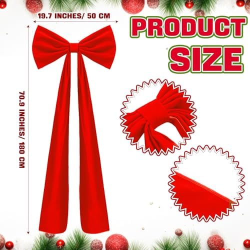 Knitgrip 1 Pack 20x71 in Christmas Large Velvet Bows, Red - Image 2