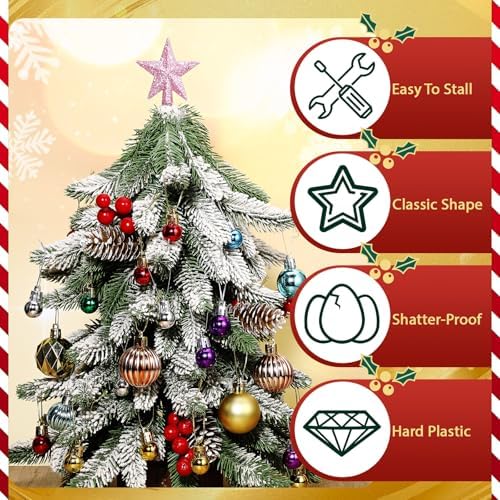 Hanaive 3 Pcs Mini Christmas Tree Topper Small Star Christmas Treetop Ornaments for Mini Tree Holiday Decorative Star for Xmas Home Decor(2.36 Inch,Glitter Pink) - Image 3