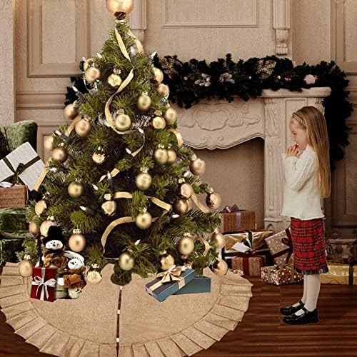 Christmas Tree Skirt Linen Burlap Tree Skirt with Ruffled Border Rustic Christmas Burlap Tree Skrit for Christmas Tree Holiday Decorations, 47 Inches - Image 7
