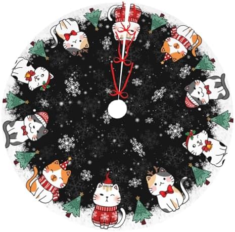 Christmas Cat Christmas Tree Skirt - Plush Polyester Mat Resistant with 3 Red Ties for Xmas, Halloween Decorations, Party Decor 36" by Unknown