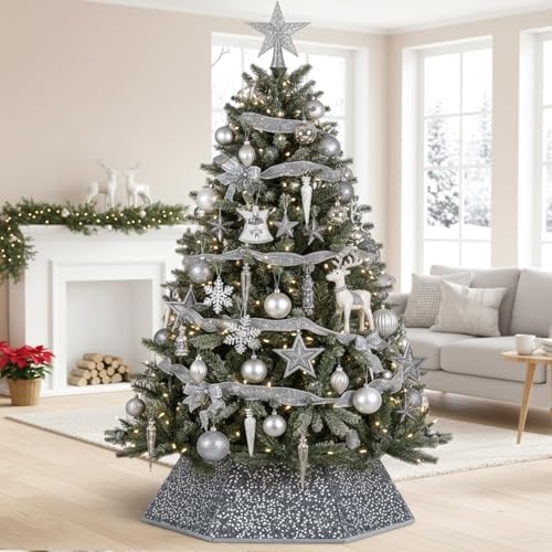 Christmas Tree Collar with Sparkling Sequin Tree Skirt for Holiday Home Decor Xmas Tree Ring(Silvergrey, X-Large) - Image 6