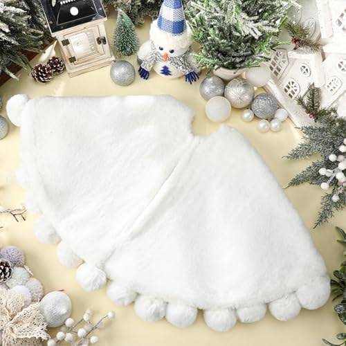 Halloscume 36 Inch Classic Faux Fur Christmas Tree Skirt White Plush - Image 3