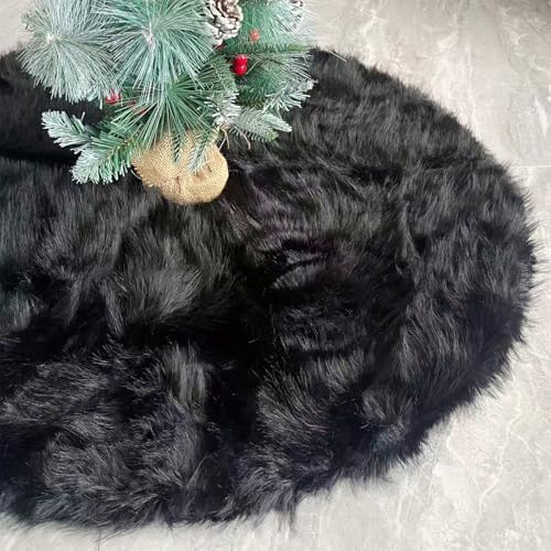 60 Inch Christmas Tree Skirt - Fluffy Faux Fur Black Tree Skirt, Black Plush Xmas Holiday Decor for Parties, Small Round Tree Skirt by Amidaky