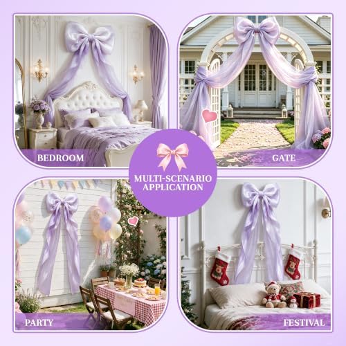 Big Satin Bow Coquette Room Decor, 16x79 Inch Large Christmas Bows for Birthday Decorations, Christmas Tree Topper, Girl Room Decor, Bachelorette, Wedding, Baby Shower, Front Door, Wreath (Purple) - Image 5