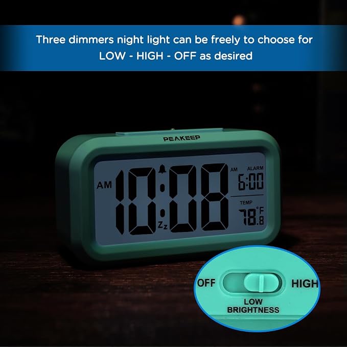 Peakeep Night Light Digital Alarm Clock Battery Operated Indoor Temperature | Small Cordless Cute Clock for Bedroom Desk Travel, Simple to Use for Teens Kids (Mint) - Image 6