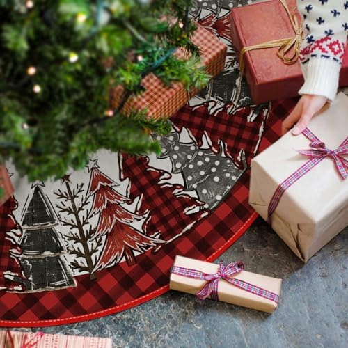 AVOIN colorlife Red and Black Buffalo Plaid Christmas Tree Skirt 36 Inch - Image 2