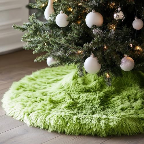 AOGU 36 Inch Faux Fur Christmas Tree Skirt Green Plush Skirt for Merry Christmas Party Christmas Tree Decoration by AOGU