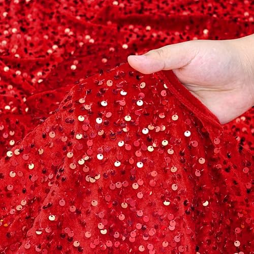 Red Christmas Tree Skirt 48 Inch Red Velvet Sequin Tree Skirt Tree Skirt Cover Large Xmas Tree Skirts for Christmas Tree Decorations - Image 6