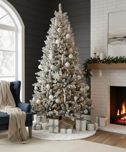 48 Inch Sequin Faux Fur Christmas Tree Skirt for Christmas Tree Decorations White Plush Silver Sequin Snowflake Tree Skirt - Image 3