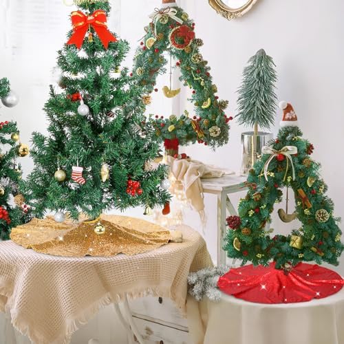 Red Tree Skirt 24 inches Small Christmas Tree Skirt Glitter Sequin Tree Skirt for Christmas Decorations - Image 2