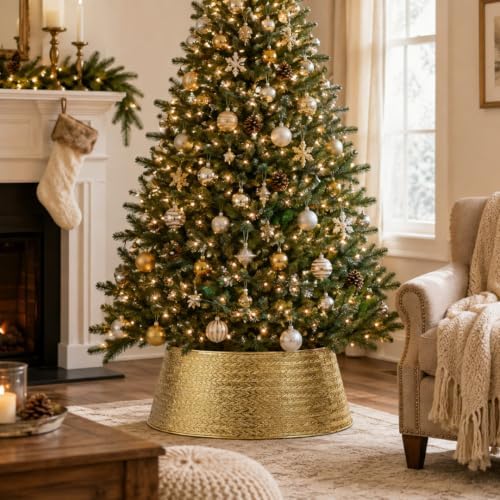 Inside Out Home 4-Panel Metal Christmas Tree Collar - Stylish Holiday Tree Skirt Alternative - Durable Metal Construction Base Cover - Protects Tree Base from Pets - Easy Assembly - Gold - Image 3