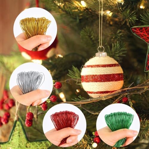 100pcs Ornament Hangers String, 7.87 Inch Precut Metallic Tinsel Rope Ornament Hanging Ropes with Snap Fastener for Christmas Tree Baubles Tags Party Favor, Milk White - Image 4