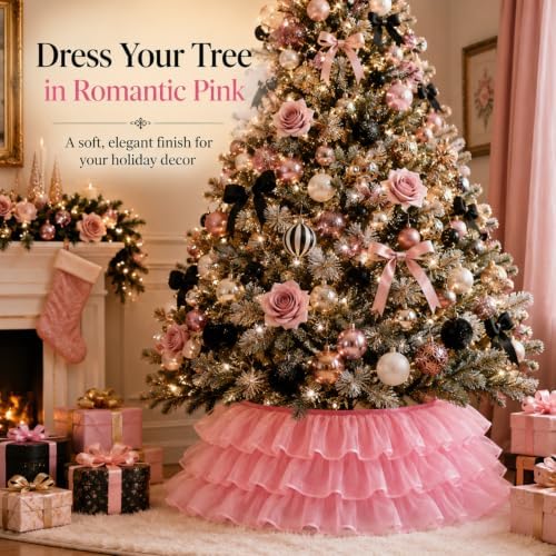 Halloscume 25 Inch Pink Tulle Christmas Tree Collar Skirt Wedding - Image 5