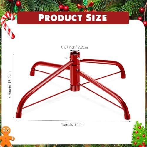 Roowest Folding Christmas Tree Stand Artificial Xmas Tree Base Holder Replacement Metal Tree Base for Artificial Christmas Tree(Red, 16 Inch) - Image 2