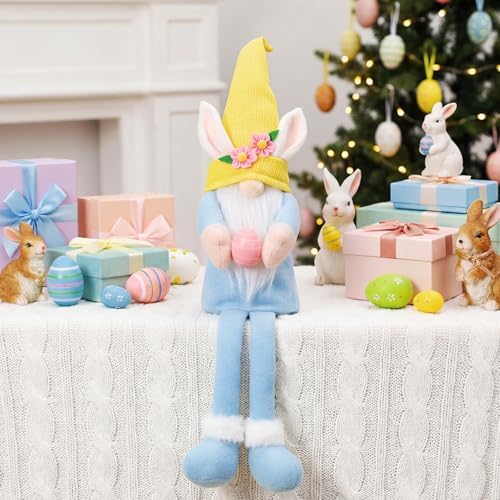 Soulchen 21 Inch Large Easter Bunny Tree Topper Decoration Plush Gnomes with Bunny Ears & Hugged Egg Cute Spring Tree Ornaments for Basket Stuffers Easter Home Decor Party Supplies - Image 5