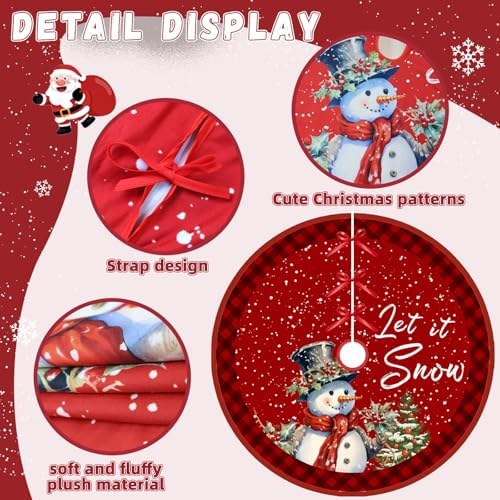 Christmas Tree Skirt 48 Inch Red Rustic Snowman Xmas Tree Skirts Mat with Snowflake Design for Merry Christmas Xmas Holiday Party Decorations Indoor Outdoor Home Decor - Image 4