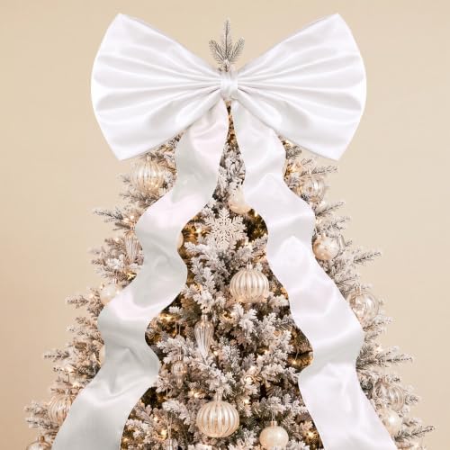 Daifunli 24 x 79 Inches Giant Satin Bow Christmas Tree Topper,White by Huiinen
